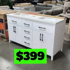 72" White Double Bathroom Vanity Cabinet Sparkle White Quartz Top & Square Sinks