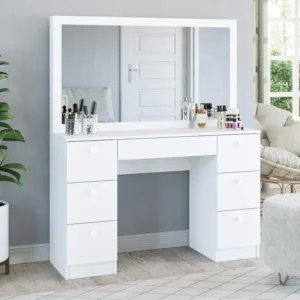 Merida Marketing Enterprises Modern Wooden Dressing I Vanity Table with Mirror (White) (4x2)